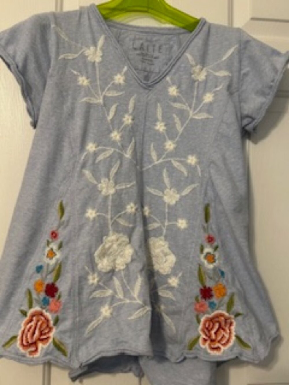 Caite embroidered short sleeved light blue shirt Sz S